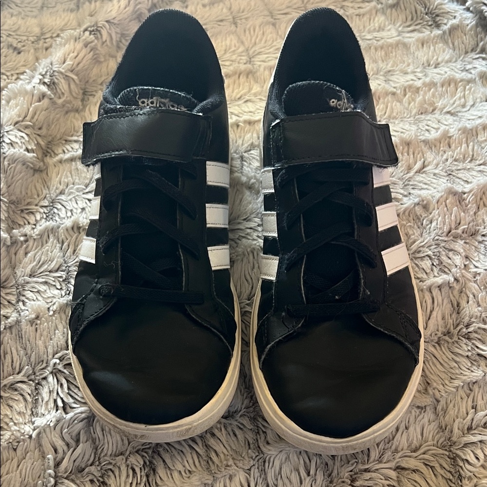 Adidas Kids Black and White Velcro Sneakers